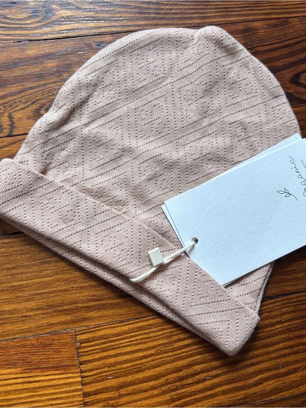 Bebe organic pointelle Soft Beanie in Light Blush